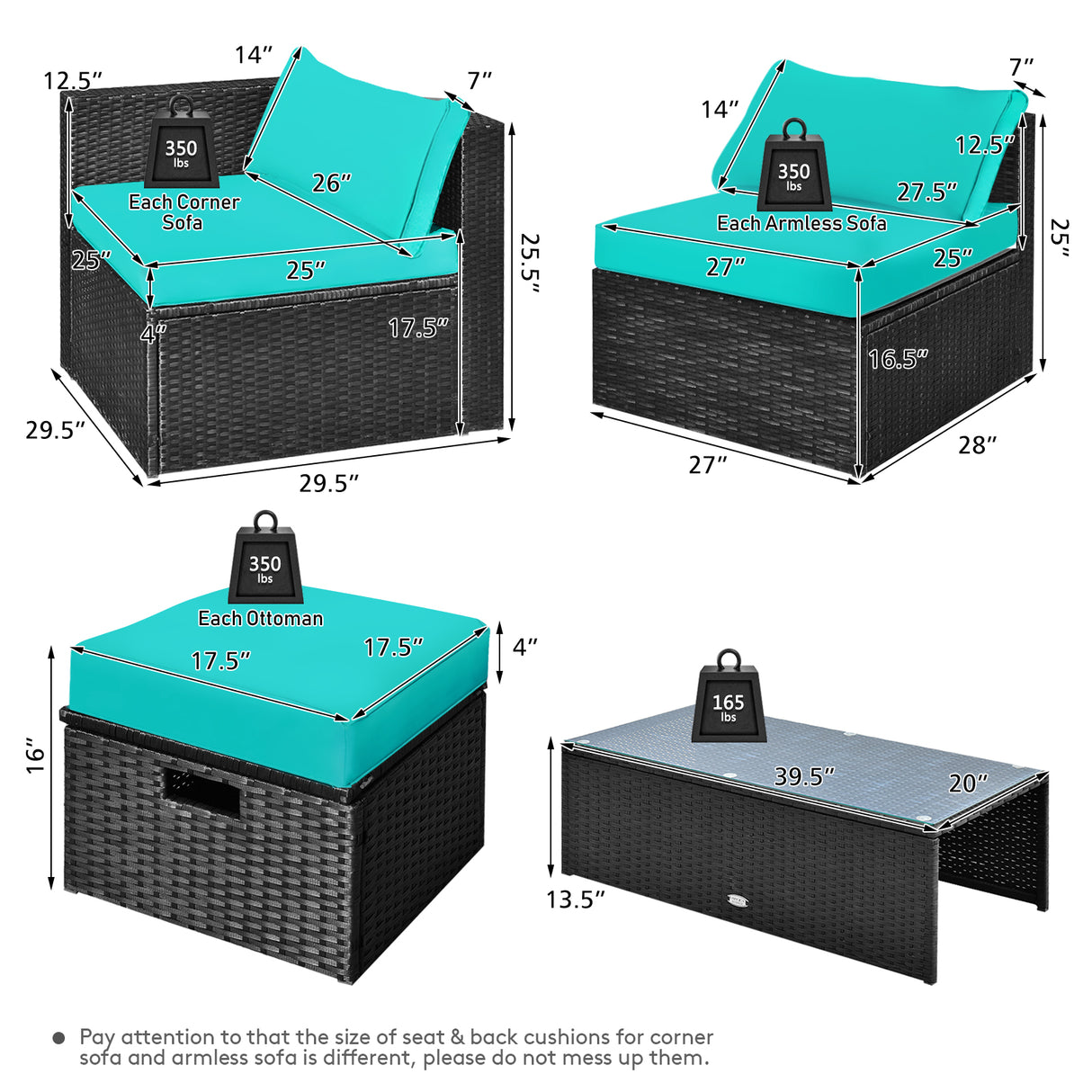 8 Pieces Patio Rattan Storage Table Furniture Set-Off White