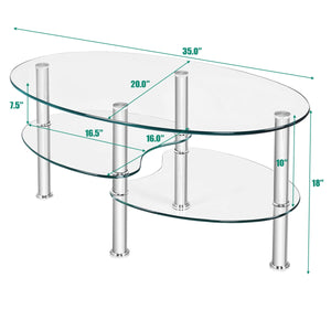 Tempered Glass Oval Side Coffee Table-Black