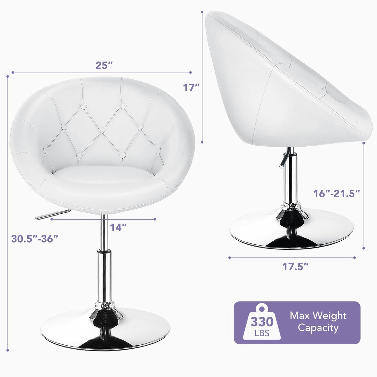 1 Piece Adjustable Modern Swivel Round Tufted-White by DirectDeals