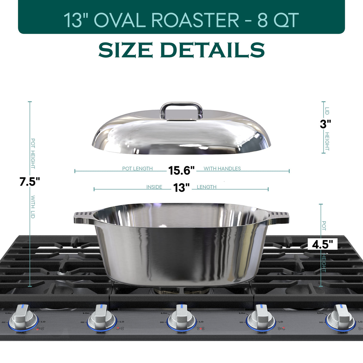 Oval Dutch Oven with Lid - 8 Quart (13 Inch)