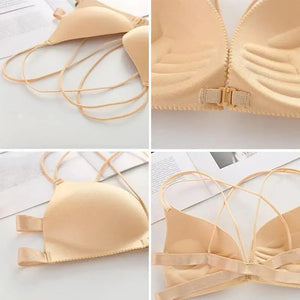 Sizzling Back Beautify Ladies Front Closure Wire Free Fashion Bra Padded Lingerie Bralette Gather Push Up Seamless Bra For Female