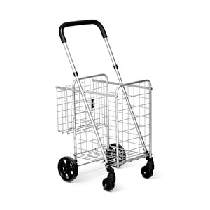 Folding Shopping Cart Basket Rolling Trolley with Adjustable Handle-Black