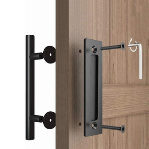 Sliding Barn Door Handle Pull Cabinet Flush Hardware Set Wood Door Handle Interior Door Furniture Handle Hardware Sliding Barn Door Pull Handle with Flush Hardware Set Heavy Duty Solid Square Rustic Style Black Powder Coated Finish