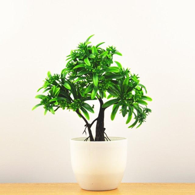 Small Green Artificial Pot Decor Bonsai Green Fake Flowers Potted Ornaments for Home Garden Decor Party Hotel Decor