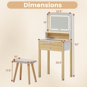 Small Vanity Desk Set with Adjustable LED Lighted Mirror and Power Outlets-White
