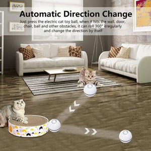 Smart Interactive Cat Toy Colorful LED Self Rotating Ball Bell and Feather Toys USB Rechargeable Cat Kitten Ball Toy Cat Exercise Ball with Feather Bell and Catnip