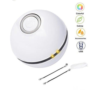 Smart Interactive Cat Toy Colorful LED Self Rotating Ball Bell and Feather Toys USB Rechargeable Cat Kitten Ball Toy Cat Exercise Ball with Feather Bell and Catnip
