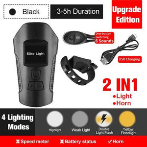 Smart Waterproof Bicycle Light USB Rechargeable Bike Front Light Flashlight With Bike Computer LCD Speedometer Waterproof Bicycles Light And Odometer Horn For Safe Cycling 4 Modes Fits For All Mountain Road Bikes