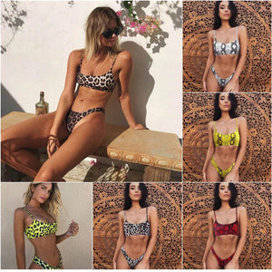 Snakeskin Bikini Women Swimwear Leopard Bikinis Swim Suit Push Up Swimsuit  Women's Bikini Scoop Neck Straps Cutout Crop Top with Cheeky Bottom Two Piece Swimsuits Female Beachwear Swimming Bikini Women