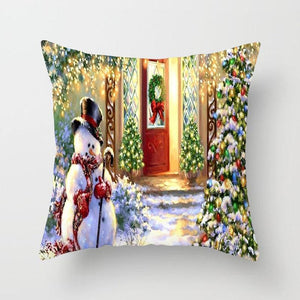 Snowman Christmas Cushion Cover Polyester Decorative Christmas Pillow Cover Merry Christmas Throw Cushion Covers Tree Reindeer Star Pillow Case For Party Throw Pillow New Year Xmas Decor Sofa Living Room Home Decoration
