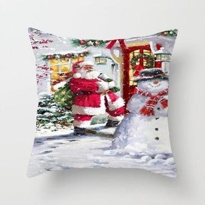 Snowman Christmas Cushion Cover Polyester Decorative Christmas Pillow Cover Merry Christmas Throw Cushion Covers Tree Reindeer Star Pillow Case For Party Throw Pillow New Year Xmas Decor Sofa Living Room Home Decoration