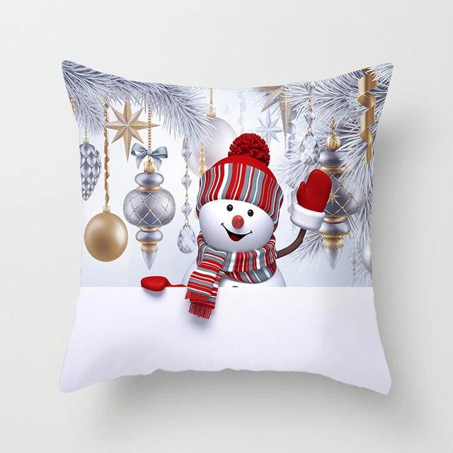 Snowman Christmas Cushion Cover Polyester Decorative Christmas Pillow Cover Merry Christmas Throw Cushion Covers Tree Reindeer Star Pillow Case For Party Throw Pillow New Year Xmas Decor Sofa Living Room Home Decoration