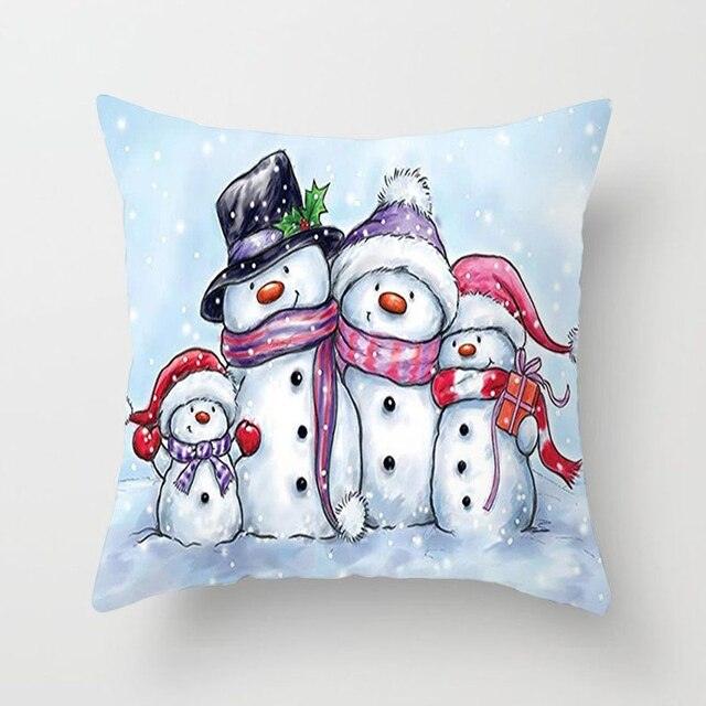 Snowman Christmas Cushion Cover Polyester Decorative Christmas Pillow Cover Merry Christmas Throw Cushion Covers Tree Reindeer Star Pillow Case For Party Throw Pillow New Year Xmas Decor Sofa Living Room Home Decoration