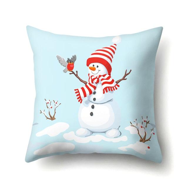 Snowman Christmas Cushion Cover Polyester Decorative Christmas Pillow Cover Merry Christmas Throw Cushion Covers Tree Reindeer Star Pillow Case For Party Throw Pillow New Year Xmas Decor Sofa Living Room Home Decoration