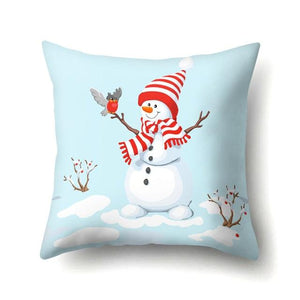 Snowman Christmas Cushion Cover Polyester Decorative Christmas Pillow Cover Merry Christmas Throw Cushion Covers Tree Reindeer Star Pillow Case For Party Throw Pillow New Year Xmas Decor Sofa Living Room Home Decoration