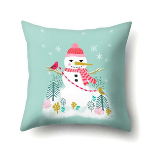 Snowman Christmas Cushion Cover Polyester Decorative Christmas Pillow Cover Merry Christmas Throw Cushion Covers Tree Reindeer Star Pillow Case For Party Throw Pillow New Year Xmas Decor Sofa Living Room Home Decoration