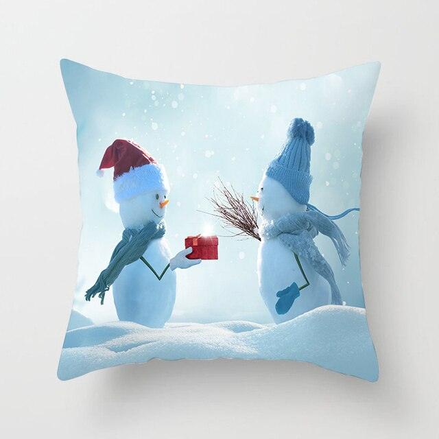 Snowman Christmas Cushion Cover Polyester Decorative Christmas Pillow Cover Merry Christmas Throw Cushion Covers Tree Reindeer Star Pillow Case For Party Throw Pillow New Year Xmas Decor Sofa Living Room Home Decoration