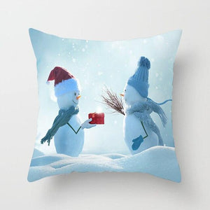 Snowman Christmas Cushion Cover Polyester Decorative Christmas Pillow Cover Merry Christmas Throw Cushion Covers Tree Reindeer Star Pillow Case For Party Throw Pillow New Year Xmas Decor Sofa Living Room Home Decoration
