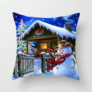Snowman Christmas Cushion Cover Polyester Decorative Christmas Pillow Cover Merry Christmas Throw Cushion Covers Tree Reindeer Star Pillow Case For Party Throw Pillow New Year Xmas Decor Sofa Living Room Home Decoration