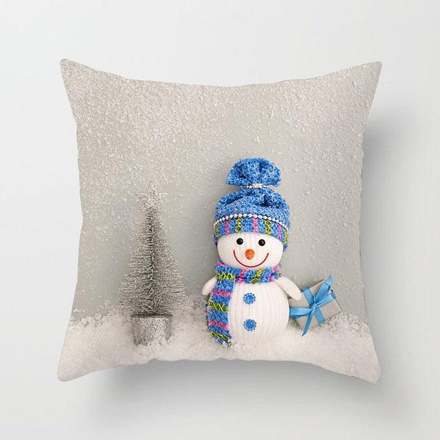 Snowman Christmas Cushion Cover Polyester Decorative Christmas Pillow Cover Merry Christmas Throw Cushion Covers Tree Reindeer Star Pillow Case For Party Throw Pillow New Year Xmas Decor Sofa Living Room Home Decoration