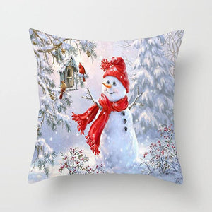 Snowman Christmas Cushion Cover Polyester Decorative Christmas Pillow Cover Merry Christmas Throw Cushion Covers Tree Reindeer Star Pillow Case For Party Throw Pillow New Year Xmas Decor Sofa Living Room Home Decoration