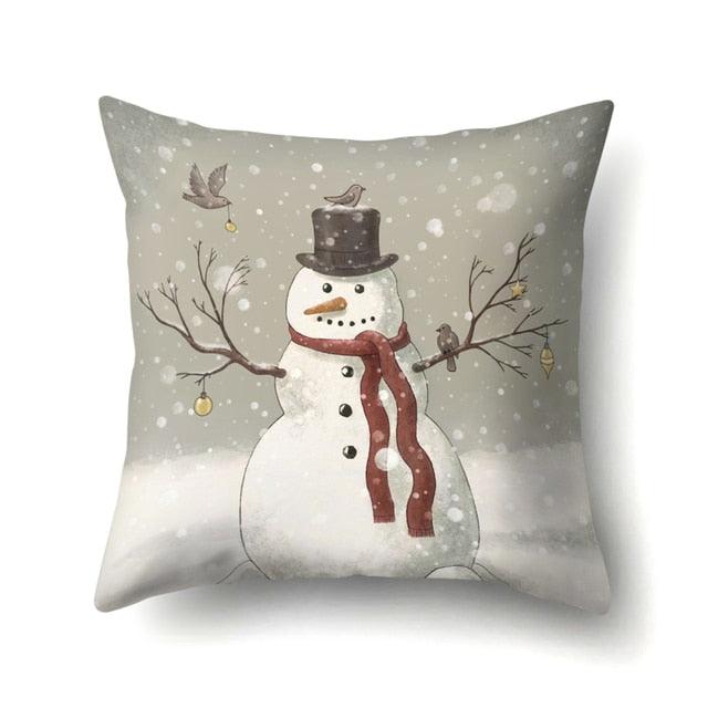 Snowman Christmas Cushion Cover Polyester Decorative Christmas Pillow Cover Merry Christmas Throw Cushion Covers Tree Reindeer Star Pillow Case For Party Throw Pillow New Year Xmas Decor Sofa Living Room Home Decoration