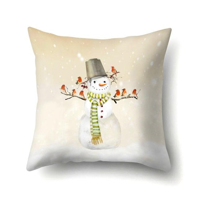 Snowman Christmas Cushion Cover Polyester Decorative Christmas Pillow Cover Merry Christmas Throw Cushion Covers Tree Reindeer Star Pillow Case For Party Throw Pillow New Year Xmas Decor Sofa Living Room Home Decoration