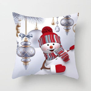 Snowman Christmas Cushion Cover Polyester Decorative Christmas Pillow Cover Merry Christmas Throw Cushion Covers Tree Reindeer Star Pillow Case For Party Throw Pillow New Year Xmas Decor Sofa Living Room Home Decoration