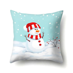 Snowman Christmas Cushion Cover Polyester Decorative Christmas Pillow Cover Merry Christmas Throw Cushion Covers Tree Reindeer Star Pillow Case For Party Throw Pillow New Year Xmas Decor Sofa Living Room Home Decoration