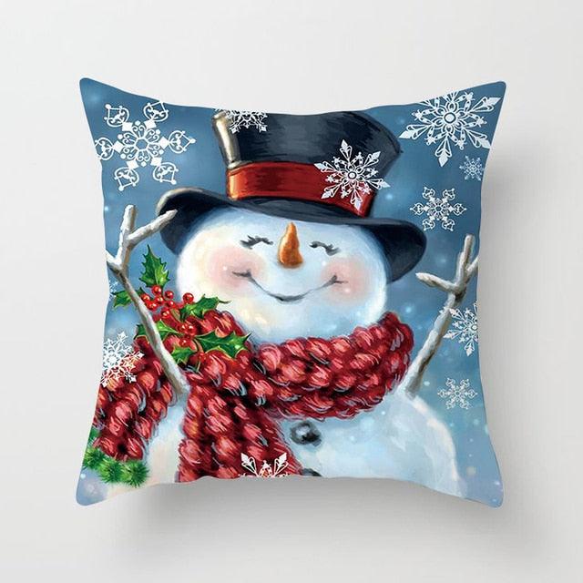 Snowman Christmas Cushion Cover Polyester Decorative Christmas Pillow Cover Merry Christmas Throw Cushion Covers Tree Reindeer Star Pillow Case For Party Throw Pillow New Year Xmas Decor Sofa Living Room Home Decoration