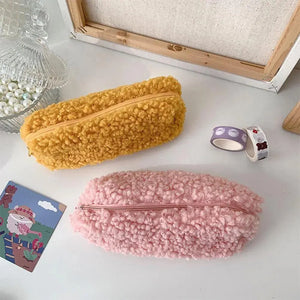 Soft Plush Pencil Case Stationery Pouch Cosmetic Zipper Pouch Bag Simple Lightweight Design