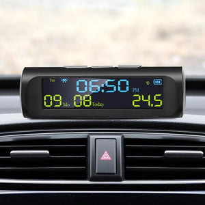 Solar Car Digital Clock with LCD Time Date In-Car Temperature Display for Outdoor Personal Car Part Decoration Universal Wireless Car Head Up Display Digital GPS Speedometer MPH Solar Battery USB Charged with Time Clock