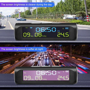 Solar Car Digital Clock with LCD Time Date In-Car Temperature Display for Outdoor Personal Car Part Decoration Universal Wireless Car Head Up Display Digital GPS Speedometer MPH Solar Battery USB Charged with Time Clock