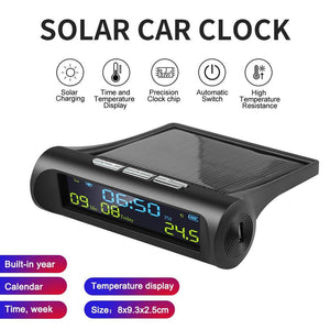 Solar Car Digital Clock with LCD Time Date In-Car Temperature Display for Outdoor Personal Car Part Decoration Universal Wireless Car Head Up Display Digital GPS Speedometer MPH Solar Battery USB Charged with Time Clock