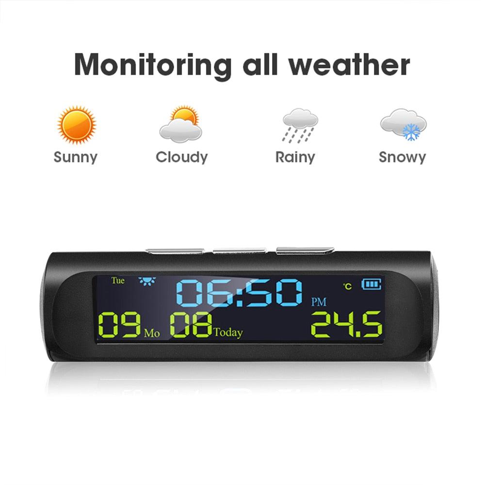 Solar Car Digital Clock with LCD Time Date In-Car Temperature Display for Outdoor Personal Car Part Decoration Universal Wireless Car Head Up Display Digital GPS Speedometer MPH Solar Battery USB Charged with Time Clock