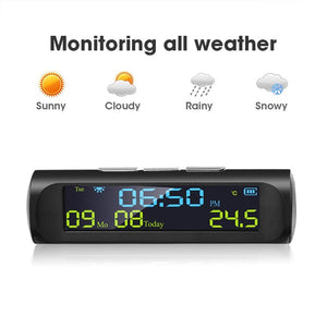 Solar Car Digital Clock with LCD Time Date In-Car Temperature Display for Outdoor Personal Car Part Decoration Universal Wireless Car Head Up Display Digital GPS Speedometer MPH Solar Battery USB Charged with Time Clock
