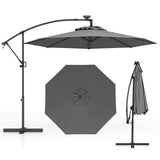 10 Feet 360 ° Rotation Solar Powered LED Patio Offset Umbrella without Weight Base-Gray