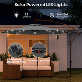 10 Feet 360 ° Rotation Solar Powered LED Patio Offset Umbrella without Weight Base-Gray