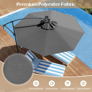 10 Feet 360° Rotation Solar Powered LED Patio Offset Umbrella without Weight Base-Gray by DirectDeals