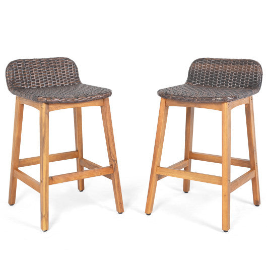 Solid Acacia Wood Bar Stools Set of 2 with Backrests and Footrests for Porch-Brown