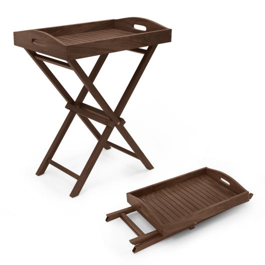 Solid Teak Wood Tray Table with Removable Tray Top for Patio and Garden