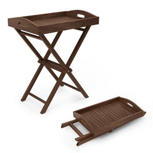Solid Teak Wood Tray Table with Removable Tray Top for Patio and Garden
