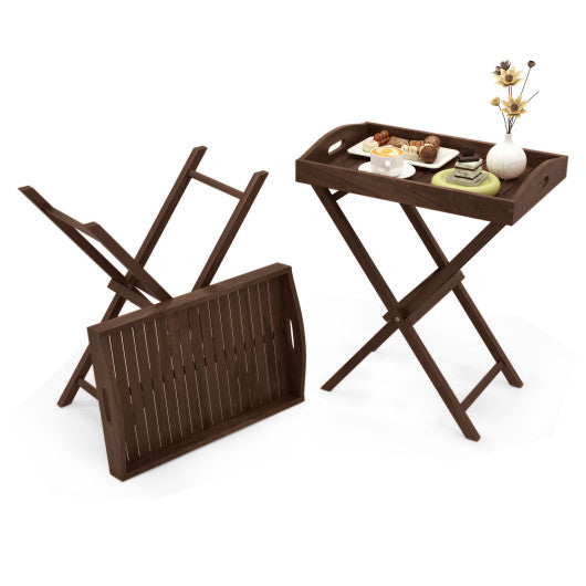 Solid Teak Wood Tray Table with Removable Tray Top for Patio and Garden