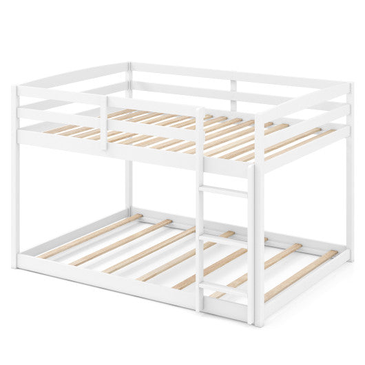 Full Over Full Bunk Bed Low-to-ground Bunk Bed-White