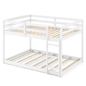 Full Over Full Bunk Bed Low-to-ground Bunk Bed-White