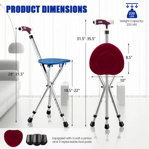 Lightweight Adjustable Folding Cane Seat with Light-Brown