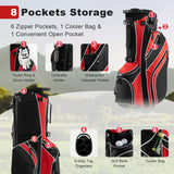 Golf Stand Cart Bag with 6-Way Divider Carry Pockets-Red