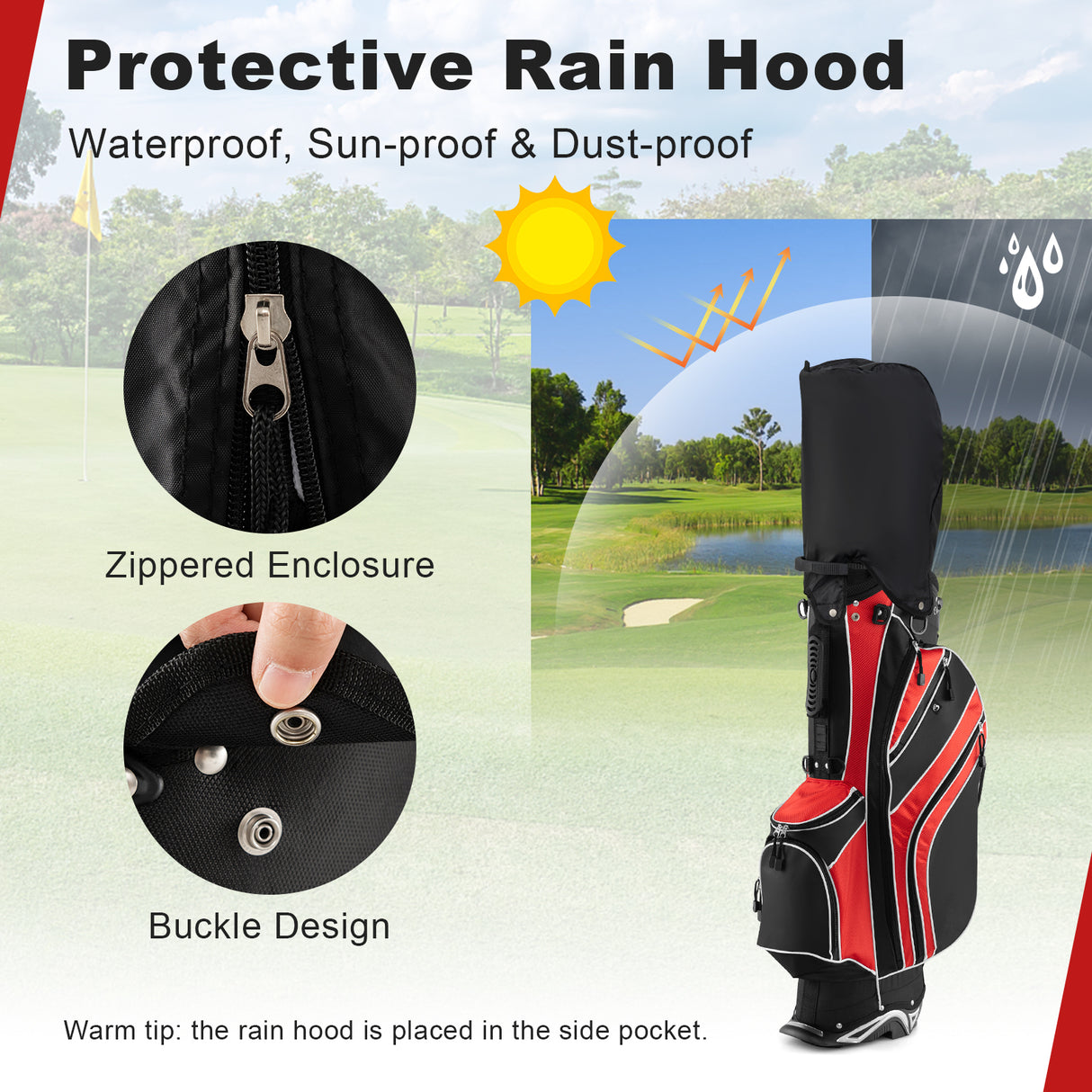 Golf Stand Cart Bag with 6-Way Divider Carry Pockets-Green