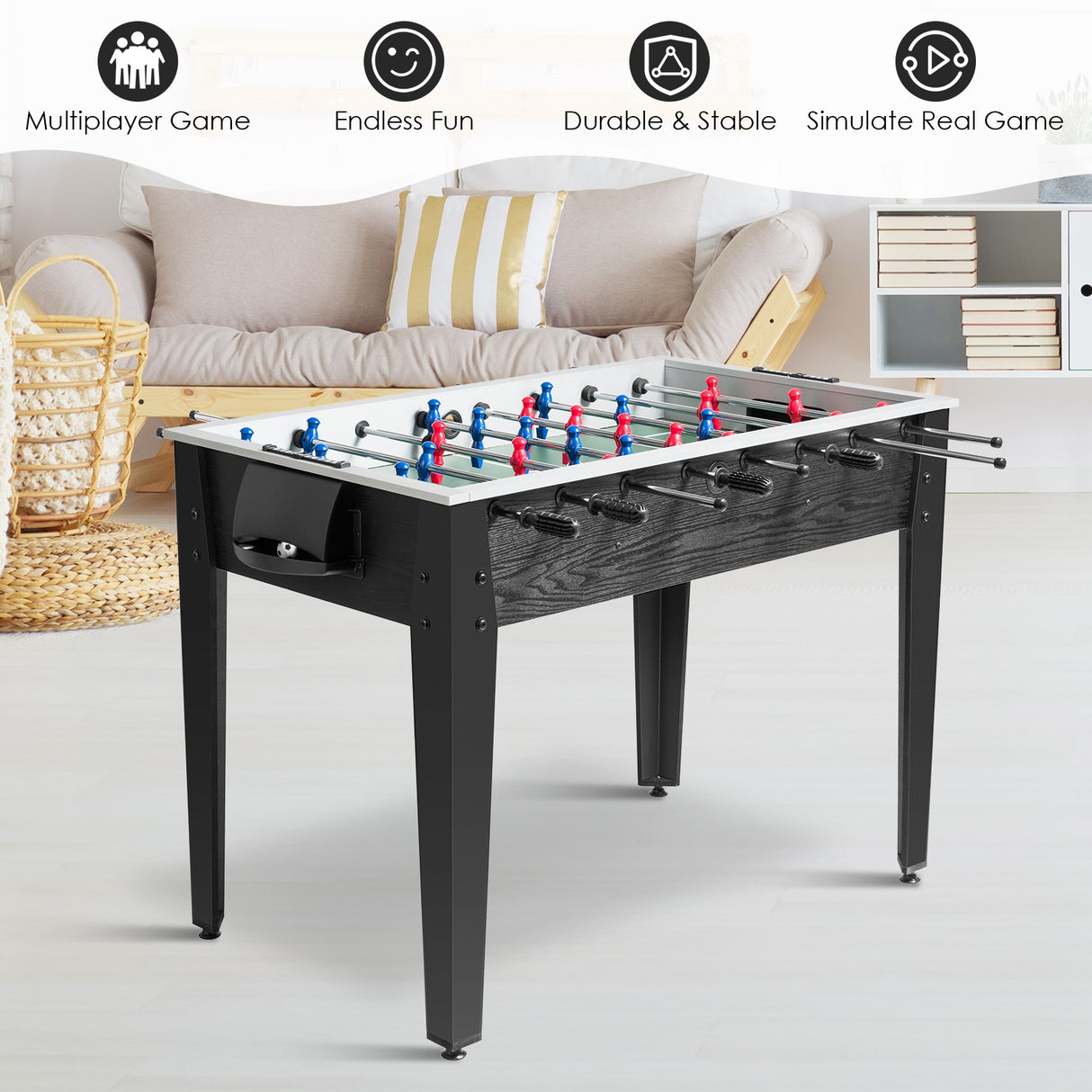 48 Inch Competition Sized Home Recreation Wooden Foosball Table-Brown