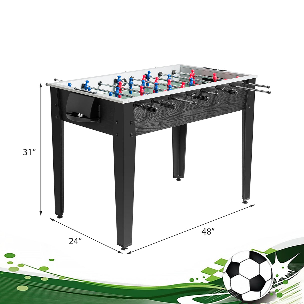 48 Inch Competition Sized Home Recreation Wooden Foosball Table-Brown